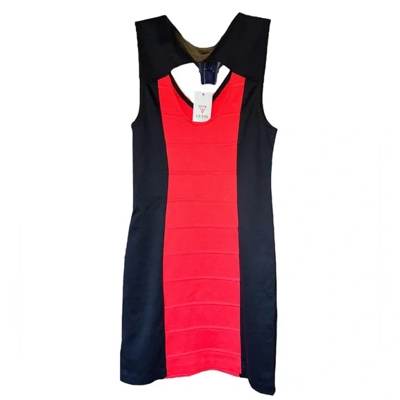 NWT GUESS Bodycon Dress - Black and Red Orange - Picture 2 of 9